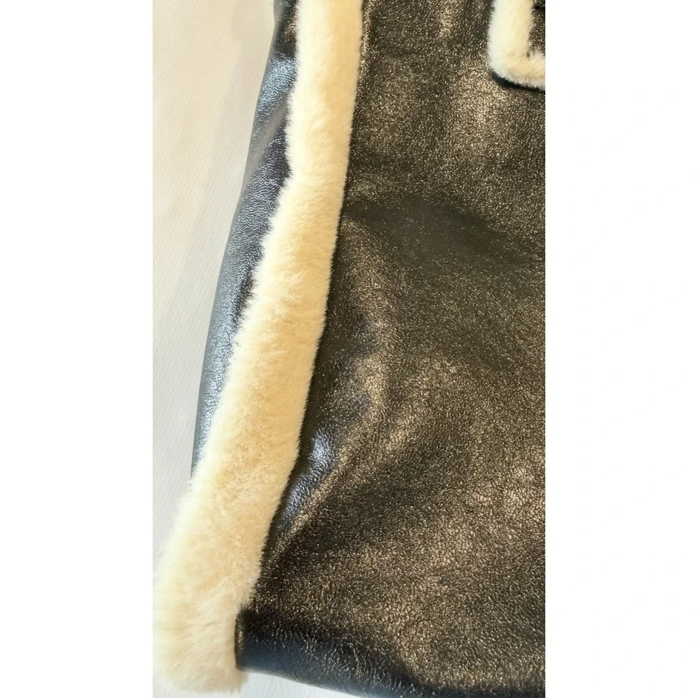 BCBGeneration Tote Black Faux Leather with White Faux Fur Trim 14x18